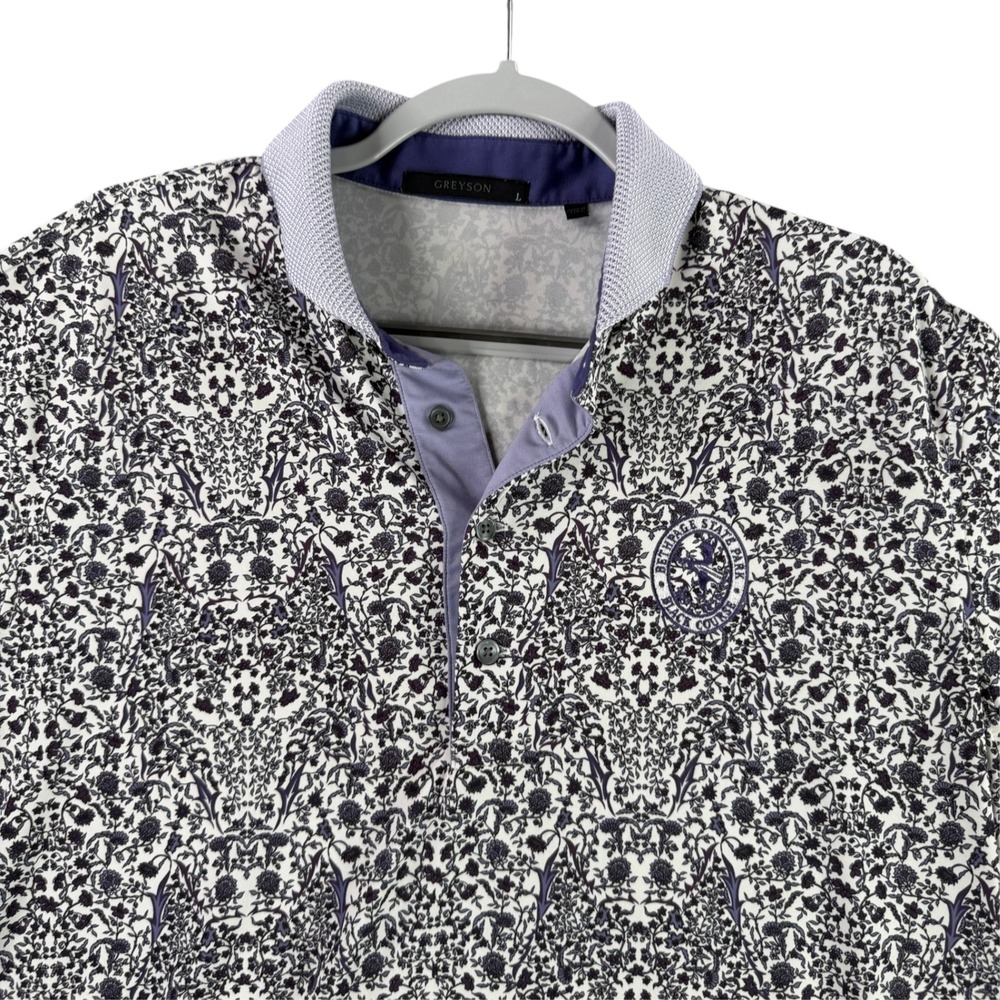 Greyson Polo Shirt Men Large Purple Floral Bethpage State Park Black Course Golf